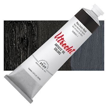 Open in modal - Utrecht Artists' Oil Paint - Mars Ivory Black, 150 ml tube and swatch
