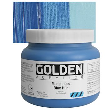 Open in modal - Golden Heavy Body Artist Acrylic - Manganese Blue Historic Hue, 32 oz Jar and swatch