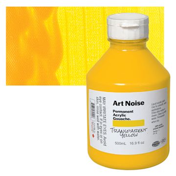 Open in modal - Tri-Art Art Noise Permanent Acrylic Gouache - Transparent Yellow, 500 ml, Bottle and swatch