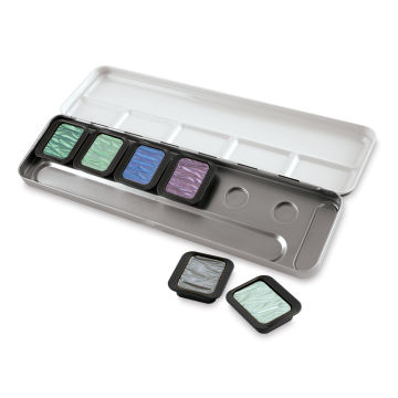 Open in modal - Finetec Artist Mica Watercolor - Cool Colors Set of 6. In package, two pans out of package.