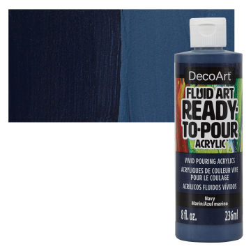 DecoArt Fluid Art Ready-To-Pour Acrylic - Navy, 8 oz Bottle with swatch