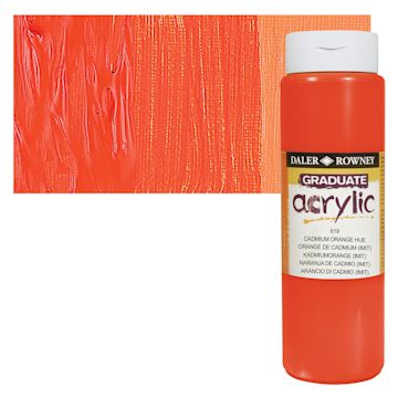 Open in modal - Daler-Rowney Graduate Acrylic Paint - Cadmium Orange Hue, 500 ml bottle and swatch