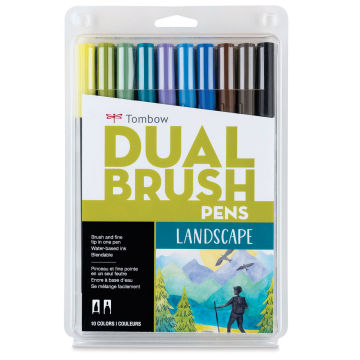Tombow Dual Brush Pens - Landscape Colors, Set of 10. Front of package.