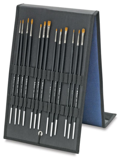 Old Holland Kolinsky Sable Brush Easel Gift Set - Brush Easel open, holding 13 brushes upright