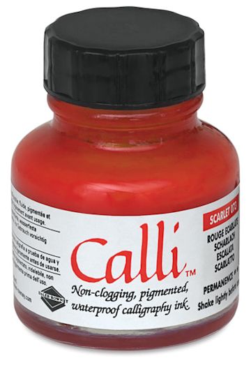 Open in modal - Daler-Rowney Calli Calligraphy Inks - Front of 1 oz bottle of Scarlet Ink 
