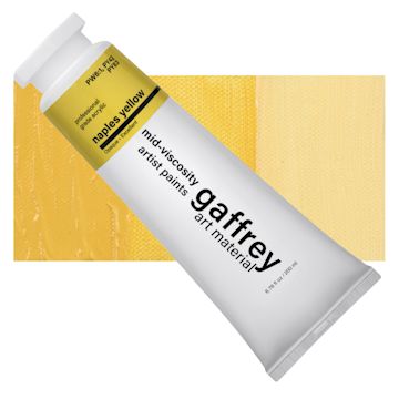 Open in modal - Gaffrey Art Material Standard Body Acrylic Paint - Naples Yellow, 200 ml tube and swatch