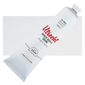 Open in modal - Utrecht Artists' Acrylic Paint - Zinc White, 5 oz Tube and Swatch