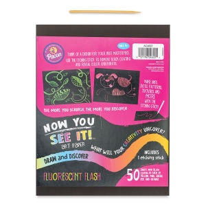 Now You See It! Art Paper - Fluorescent Flash, 8-1/2" x 11", Package of 50 Sheets (In packaging, pictured with etching stick)