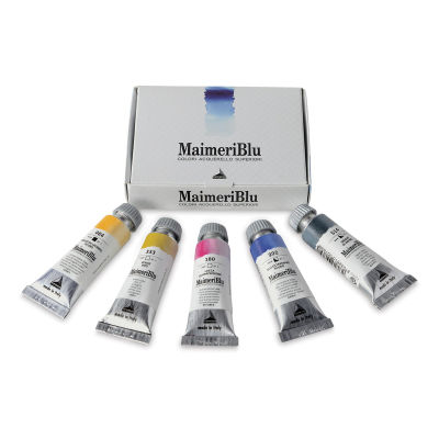 Maimeri Blu Artist Watercolor - Introduction Set of 5 Assorted Colors arranged in fan with package