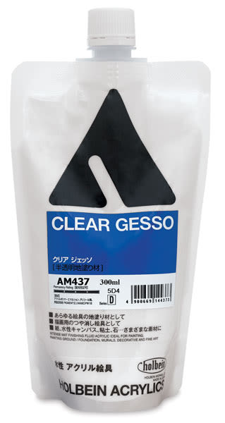 Holbein Acrylic Gesso - Front of poly bag of Clear Gesso