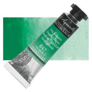Sennelier French Artists' Watercolor - Emerald Green, 10 ml, Tube with Swatch