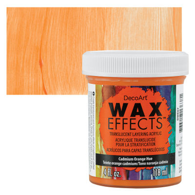 DecoArt Wax Effects Acrylic Paint - Cadmium Orange Hue, 4 oz Jar with swatch