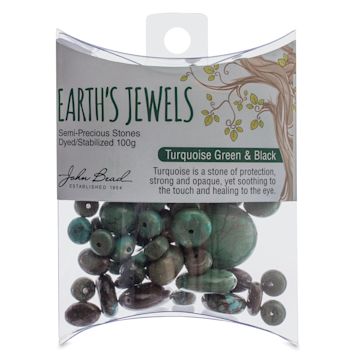 Open in modal - John Bead Earth's Jewels - Front view of package of dyed Green and Black Turquoise Beads