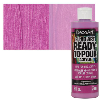 DecoArt Fluid Art Ready-To-Pour Acrylic - Bright Violet, 8 oz bottle with swatch