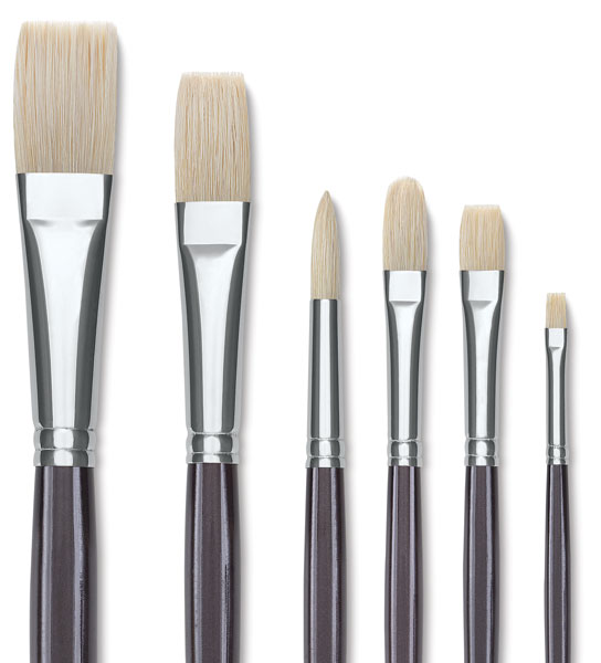 Artist's 100% Natural Bristle Paint Brush Set, 6 Brushes, 4 Round Horsehair Bristle Brushes, 2 Flat Hog Hair Bristle Brushes, Comfortable Handles