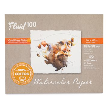 Open in modal - Fluid 100 Watercolor Paper Block - 16" x 20", Pkg of 15 Sheets, 140 lb, Cold Press