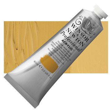 Open in modal - Winsor & Newton Professional Acrylic Paint - Yellow Iron Oxide, 60 ml tube and swatch