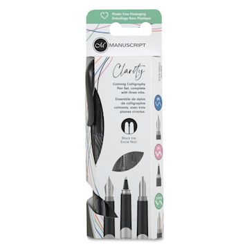 Open in modal - Manuscript Clarity Fountain Pen Set - Assorted Nibs, Set of 6, Strong Black, front of packaging
