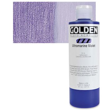 Open in modal - Golden Fluid Acrylic - Ultramarine Violet, 8 oz bottle and swatch