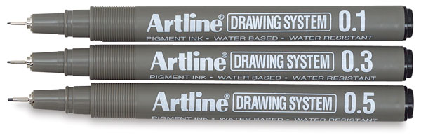 Artline Drawing System Pens, 0.2, 0.4, 0.6, 0.8 mm Writing Widths, Black, 4  Pack (EK-230-4PW2)