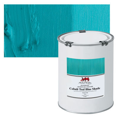 Michael Harding Artists Oil Color - Cobalt Teal Blue Shade, 1 Liter swatch and can