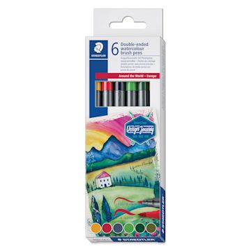 Open in modal - Staedtler Double-Ended Watercolor Brush Pens - Europe, Set of 6, front of the packaging