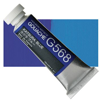 Open in modal - Holbein Artists' Gouache - Katsura Blue, 15 ml tube and swatch
