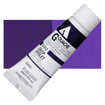 Open in modal - Holbein Acrylic Gouache - Deep Violet, 40 ml tube and swatch