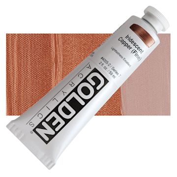 Open in modal - Golden Heavy Body Artist Acrylic - Iridescent Copper (Fine), 2 oz Tube and swatch