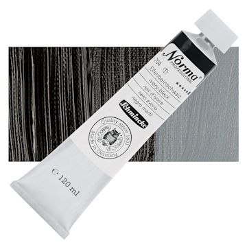 Open in modal - Schmincke Norma Professional Oil Paint - Ivory Black, 120 ml, Tube and swatch