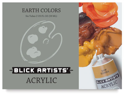 Blick Artist's Acrylic Paints - Earth Color Set of 6, 2 oz tubes. Front of package.