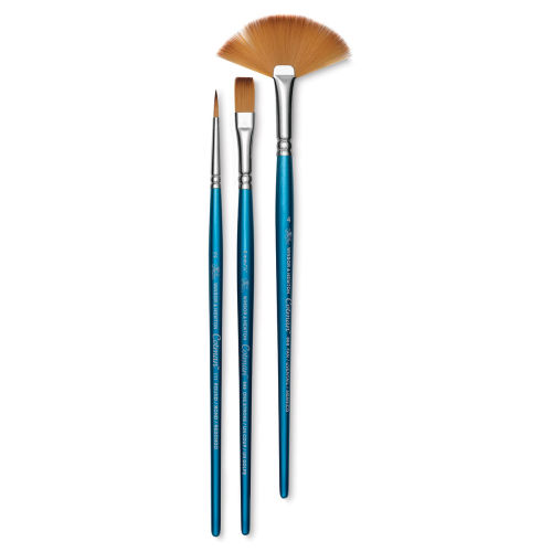  Winsor & Newton Cotman Short Handle Brushes, Set of 7, (Round 1  & 6, Rigger 2, Filbert 1/4, One Stroke 3/8, Angled 1/8, Fan 2)
