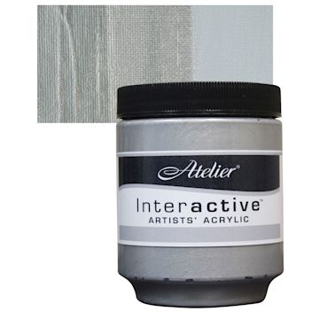 Open in modal - Chroma Atelier Interactive Artists' Acrylic - Silver, 250 ml jar and swatch
