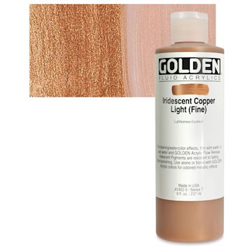 Open in modal - Golden Fluid Acrylic - Iridescent Copper Light (Fine), 8 oz bottle and swatch