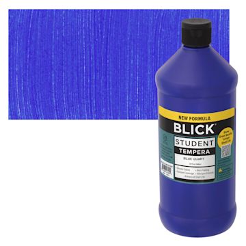 Open in modal - Blick Student Tempera Paint - Blue, 32 oz bottle and swatch