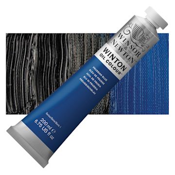 Open in modal - Winsor & Newton Winton Oil Color - Prussian Blue, 200 ml tube and swatch