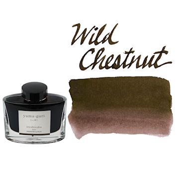 Open in modal - Pilot Iroshizuku Fountain Pen Ink - Wild Chestnut (Yama-guri), swatch and bottle