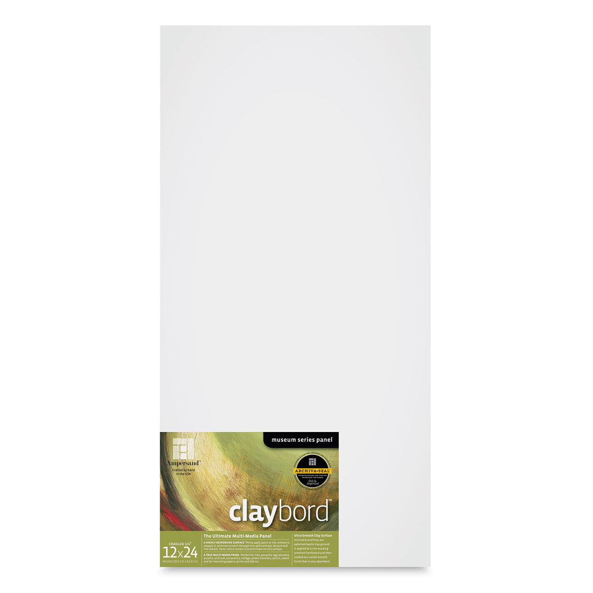 12X24 Inch CBSC12L Ampersand Museum Series Claybord Panels for Paint and Ink 3/4 Inch Depth Cradled 