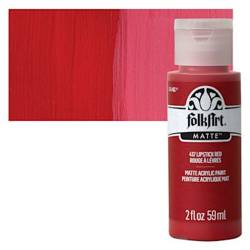 Open in modal - FolkArt Matte Acrylic Paint - Lipstick Red, 2 oz, Bottle and swatch