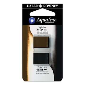Open in modal - Daler-Rowney Aquafine Watercolors - Set of 2, Sepia Hue and Payne's Grey, Half Pan