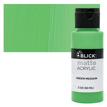 Open in modal - Blick Matte Acrylic - Green Medium, 2 oz bottle and swatch