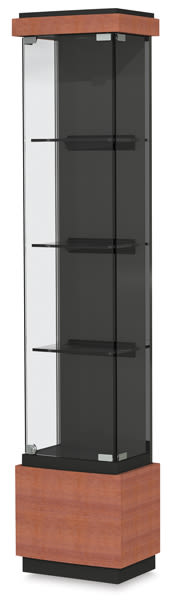 16" wide Quantum Series Display Case-right angle view with cherry trim and three shelves