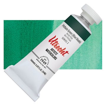 Open in modal - Utrecht Artists' Watercolor Paint - Phthalo Green, 14 ml tube and swatch
