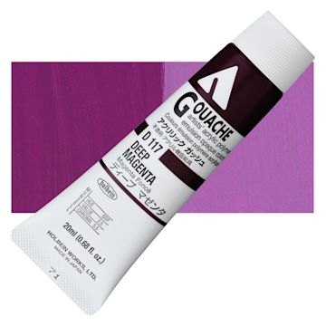 Open in modal - Holbein Acrylic Gouache - Deep Magenta, 20 ml tube and swatch