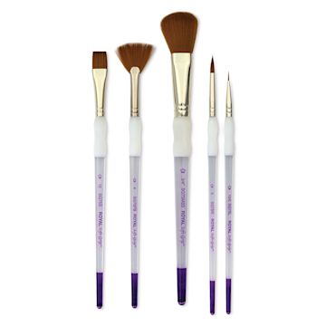 Open in modal - Royal & Langnickel Soft Grip Synthetic Sable Brushes - Mop Variety, Short Handle, Set of 5