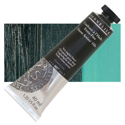 Sennelier Artists' Extra Fine Oil Paint - Chromium Green Deep, 40 ml tube and swatch