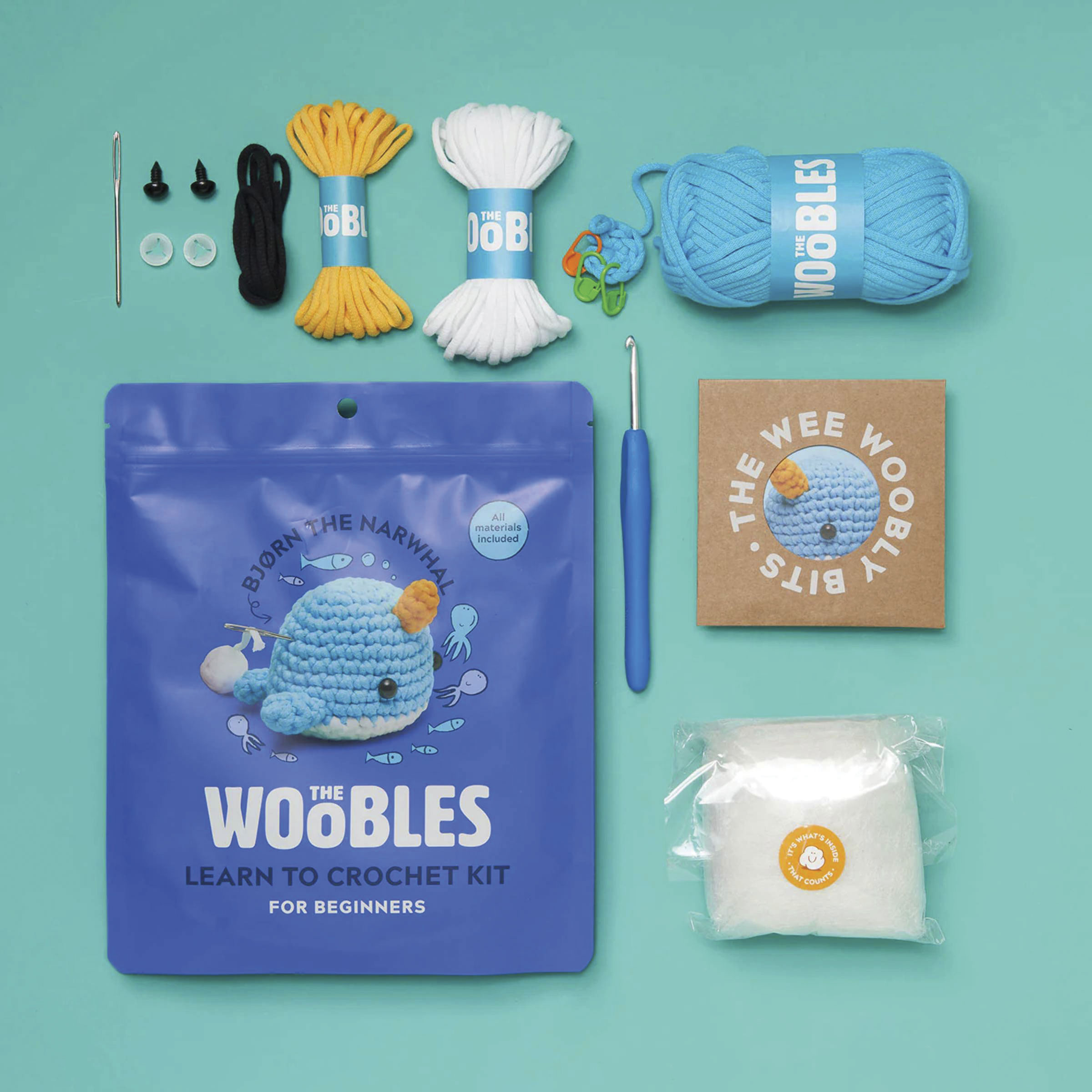 The Woobles Beginner Crochet Amigurumi Kit - Narwhal | BLICK Art