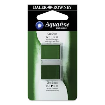 Open in modal - Daler-Rowney Aquafine Watercolors - Set of 2, Sap Green and Olive Green, Half Pan