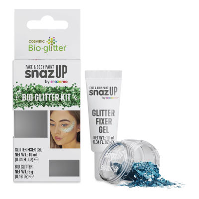 Snazaroo Bio Glitter Kit - Sky Blue (Glitter and Fixer Gel next to kit)