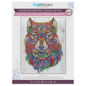 Craft Medley Diamond Painting Canvas Art Kit - Wolf (front of packaging)